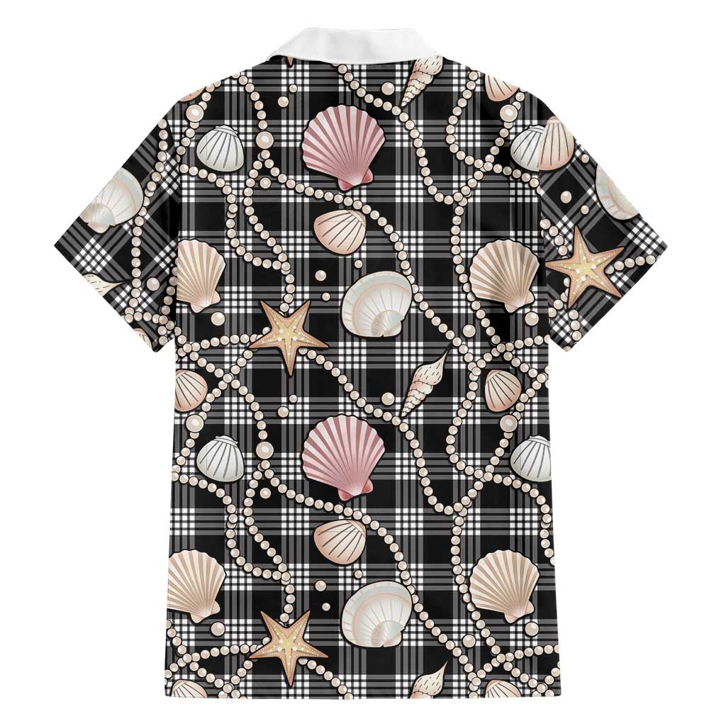 Hawaiian Ocean Seashells Family Matching Long Sleeve Bodycon Dress and Hawaiian Shirt Black Palaka Pattern