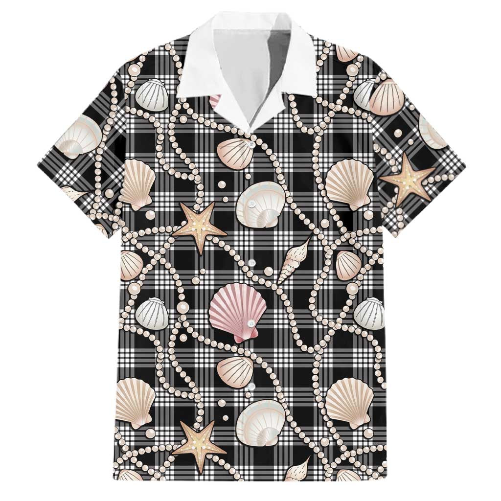 Hawaiian Ocean Seashells Family Matching Summer Maxi Dress and Hawaiian Shirt Black Palaka Pattern