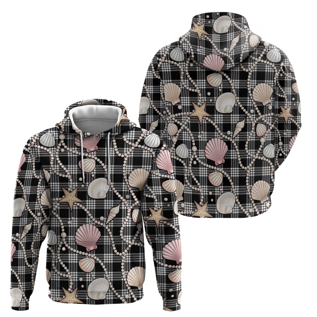 Hawaiian Ocean Seashells Hoodie Black Palaka Pattern