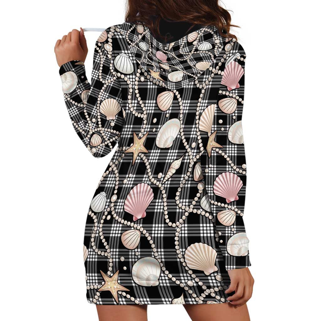 Hawaiian Ocean Seashells Hoodie Dress Black Palaka Pattern