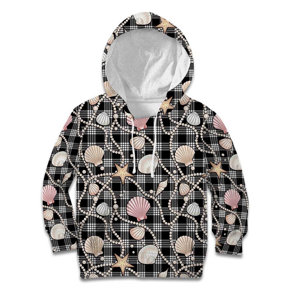 Hawaiian Ocean Seashells Kid Hoodie Black Palaka Pattern