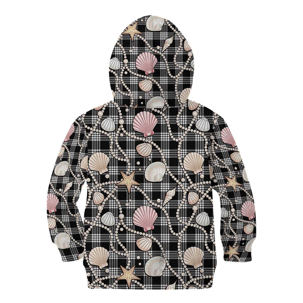 Hawaiian Ocean Seashells Kid Hoodie Black Palaka Pattern