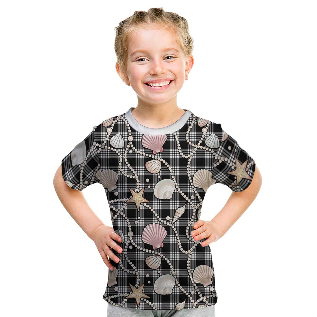 Hawaiian Ocean Seashells Kid T Shirt Black Palaka Pattern
