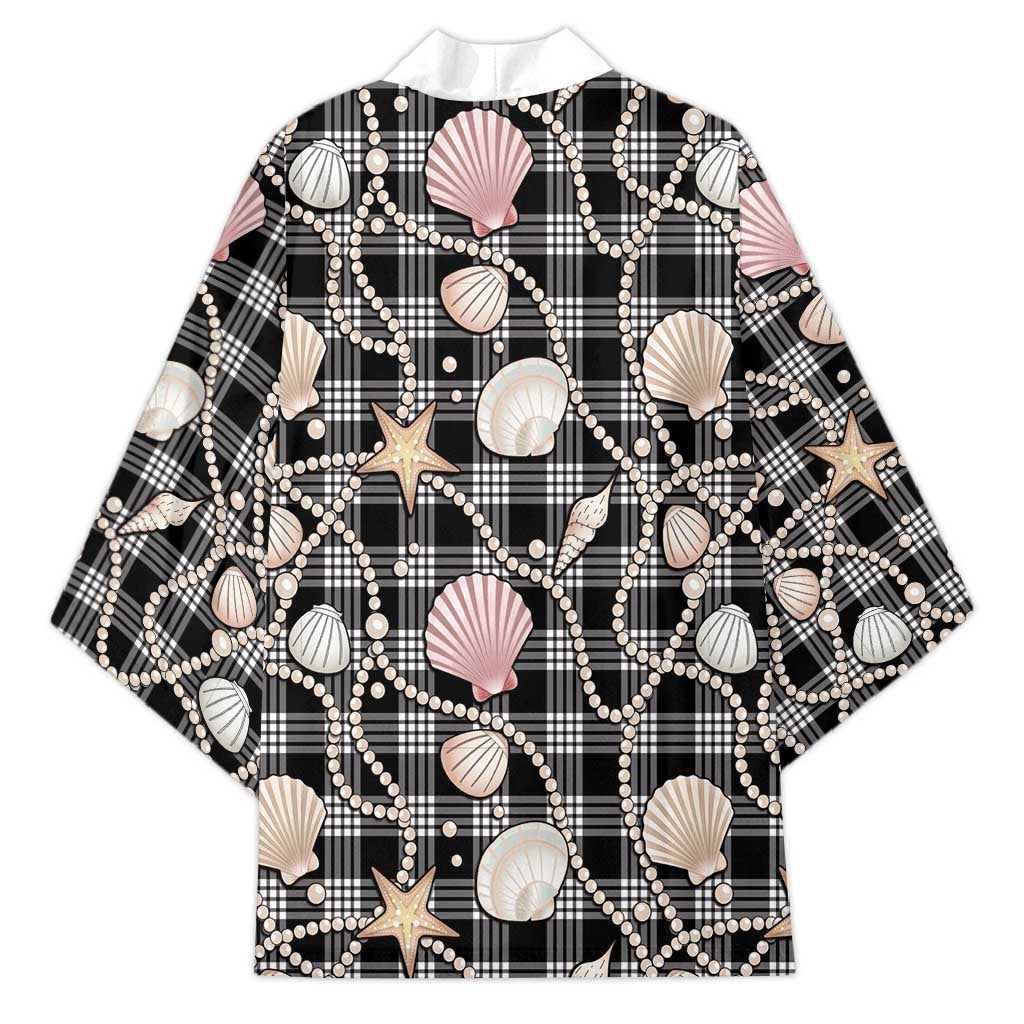 Hawaiian Ocean Seashells Kimono Black Palaka Pattern
