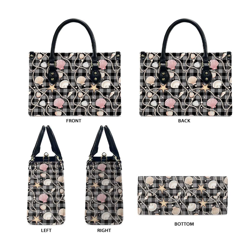 Hawaiian Ocean Seashells Leather Bag Black Palaka Pattern