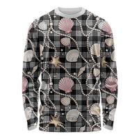 Hawaiian Ocean Seashells Long Sleeve Shirt Black Palaka Pattern