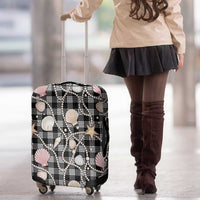 Hawaiian Ocean Seashells Luggage Cover Black Palaka Pattern