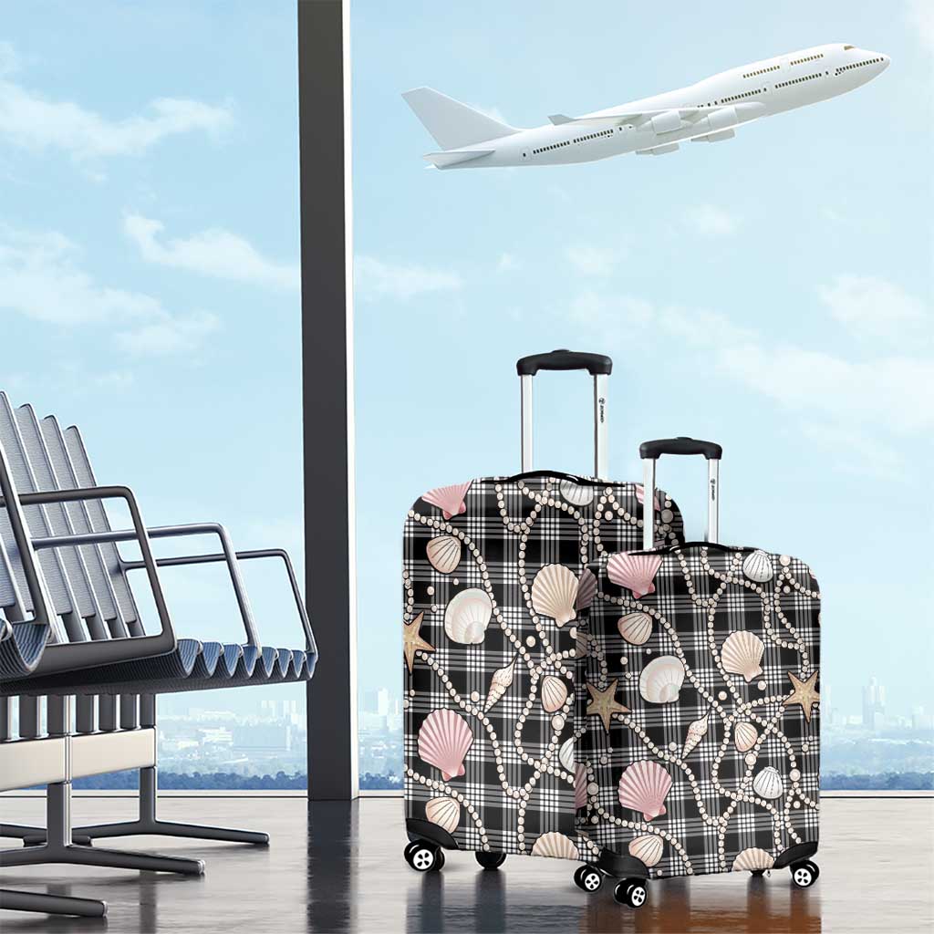 Hawaiian Ocean Seashells Luggage Cover Black Palaka Pattern