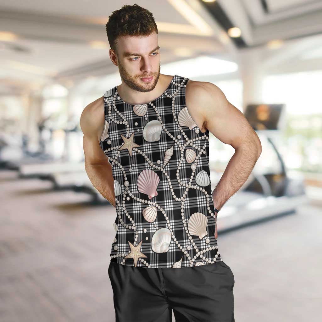 Hawaiian Ocean Seashells Men Tank Top Black Palaka Pattern