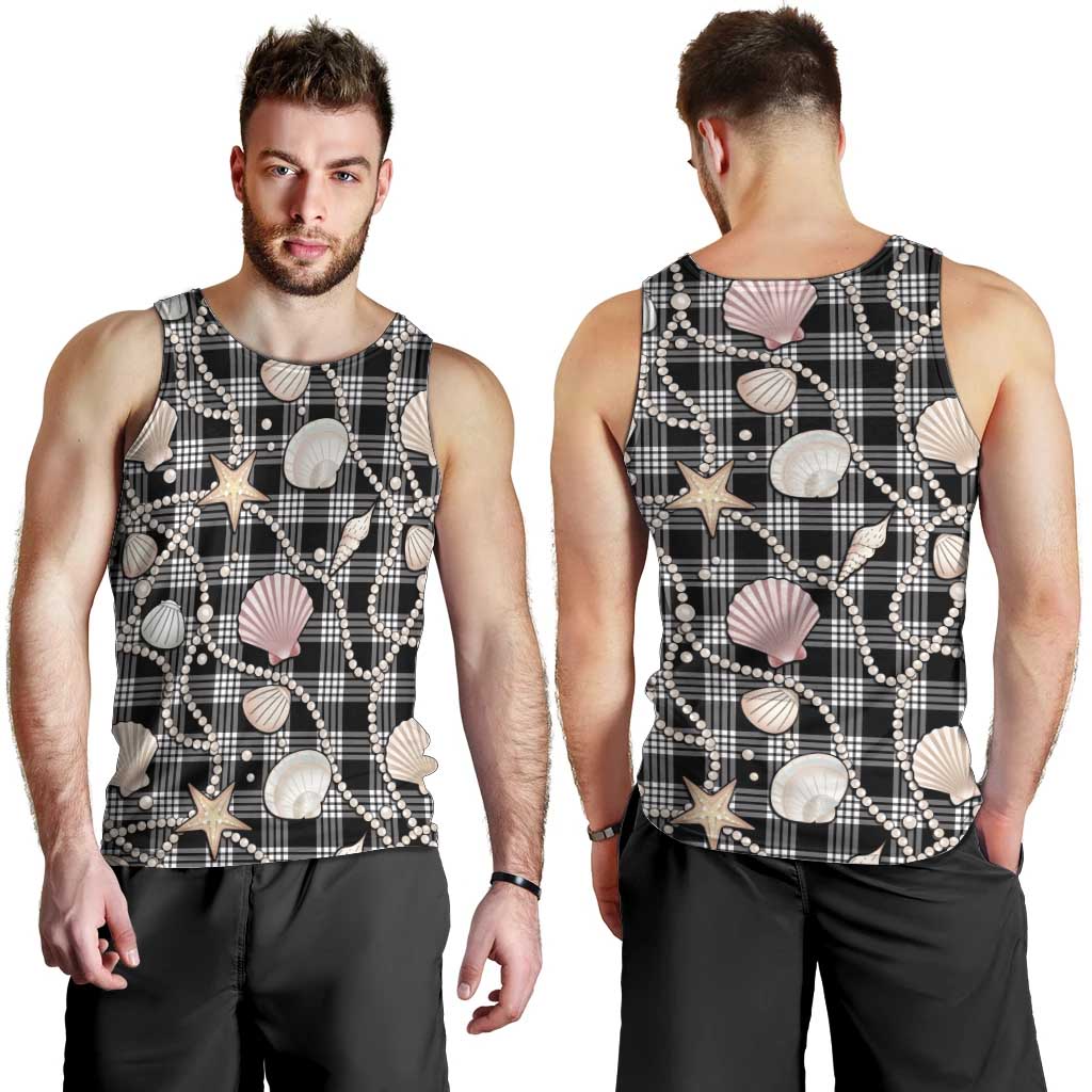 Hawaiian Ocean Seashells Men Tank Top Black Palaka Pattern