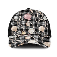 Hawaiian Ocean Seashells Mesh Trucker Cap Black Palaka Pattern