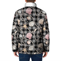 Hawaiian Ocean Seashells Padded Jacket Black Palaka Pattern