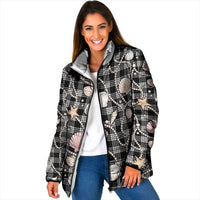 Hawaiian Ocean Seashells Padded Jacket Black Palaka Pattern