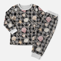 Hawaiian Ocean Seashells Christmas Pajama Set Black Palaka Pattern LT01 Men Black - Polynesian Pride