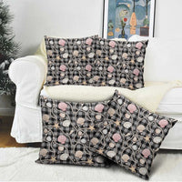 Hawaiian Ocean Seashells Pillow Cover Black Palaka Pattern