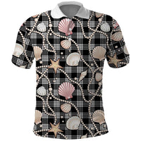 Hawaiian Ocean Seashells Polo Shirt Black Palaka Pattern