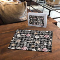 Hawaiian Ocean Seashells Puzzle Black Palaka Pattern