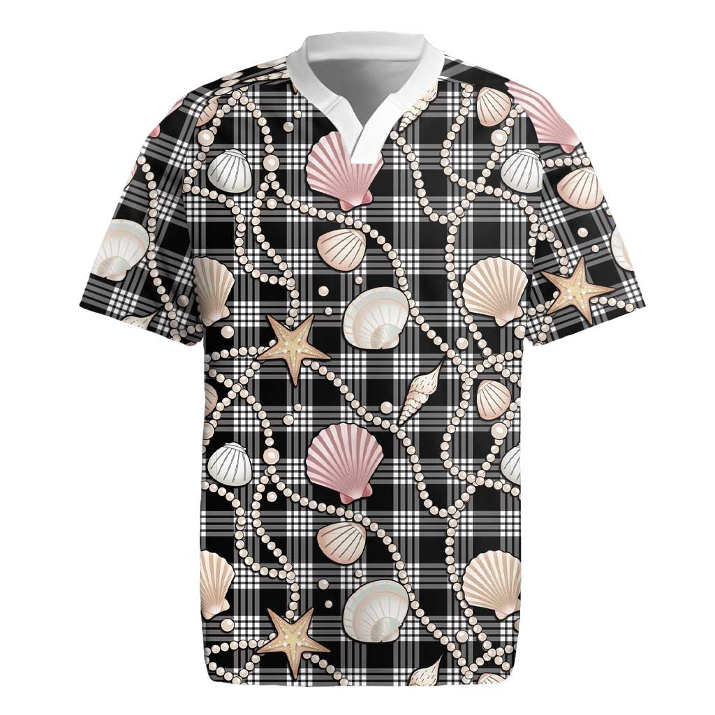 Hawaiian Ocean Seashells Rugby Jersey Black Palaka Pattern