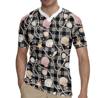 Hawaiian Ocean Seashells Rugby Jersey Black Palaka Pattern
