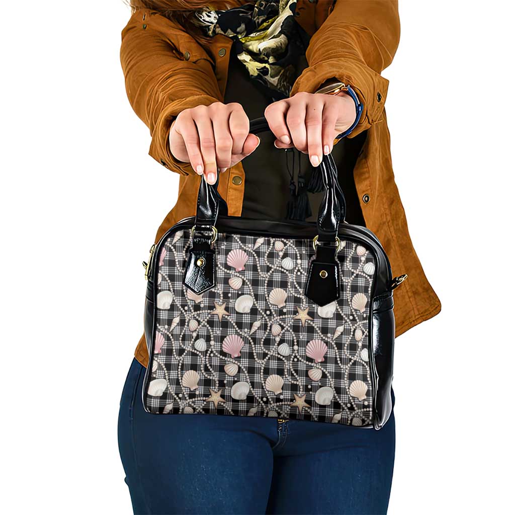 Hawaiian Ocean Seashells Shoulder Handbag Black Palaka Pattern
