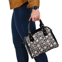 Hawaiian Ocean Seashells Shoulder Handbag Black Palaka Pattern