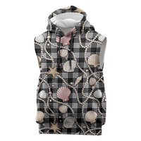 Hawaiian Ocean Seashells Sleeveless Hoodie Black Palaka Pattern