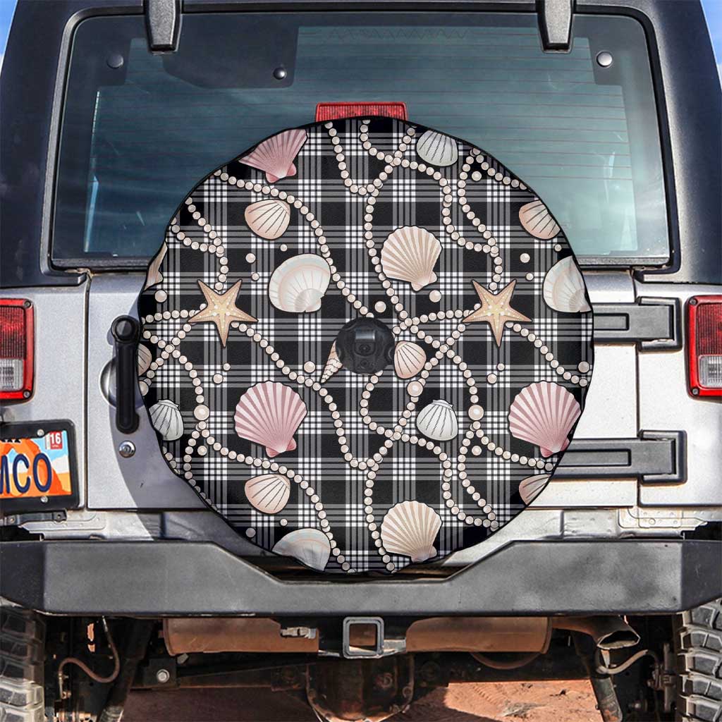Hawaiian Ocean Seashells Spare Tire Cover Black Palaka Pattern