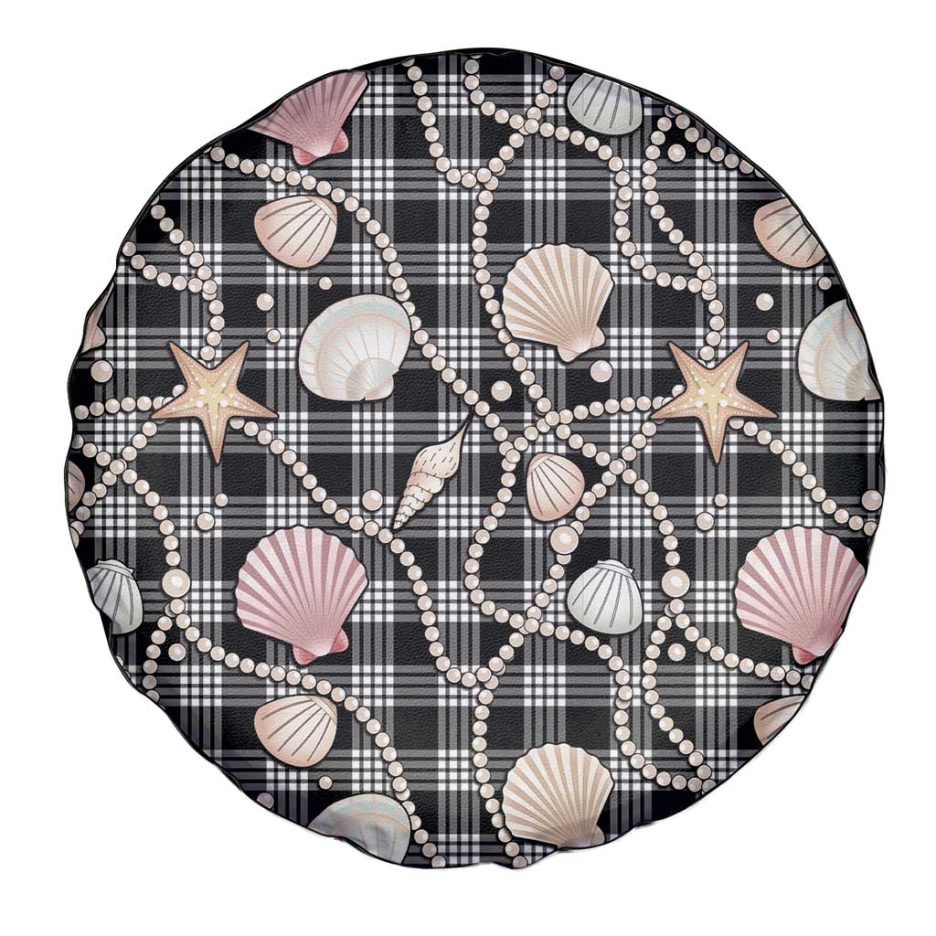 Hawaiian Ocean Seashells Spare Tire Cover Black Palaka Pattern