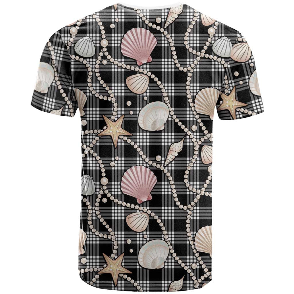 Hawaiian Ocean Seashells T Shirt Black Palaka Pattern