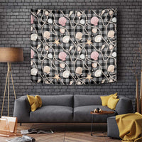 Hawaiian Ocean Seashells Tapestry Black Palaka Pattern
