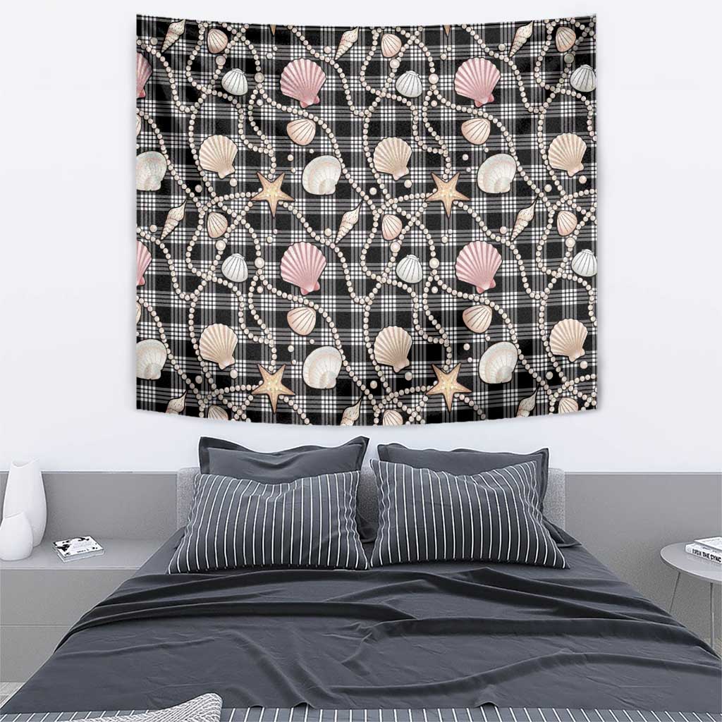Hawaiian Ocean Seashells Tapestry Black Palaka Pattern