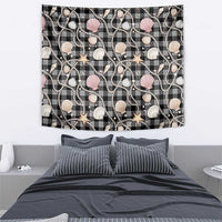 Hawaiian Ocean Seashells Tapestry Black Palaka Pattern