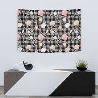 Hawaiian Ocean Seashells Tapestry Black Palaka Pattern