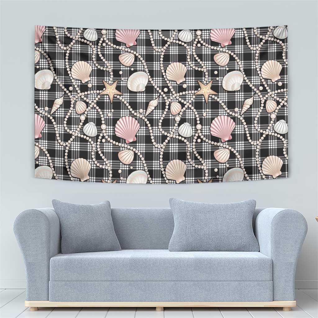 Hawaiian Ocean Seashells Tapestry Black Palaka Pattern
