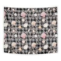 Hawaiian Ocean Seashells Tapestry Black Palaka Pattern