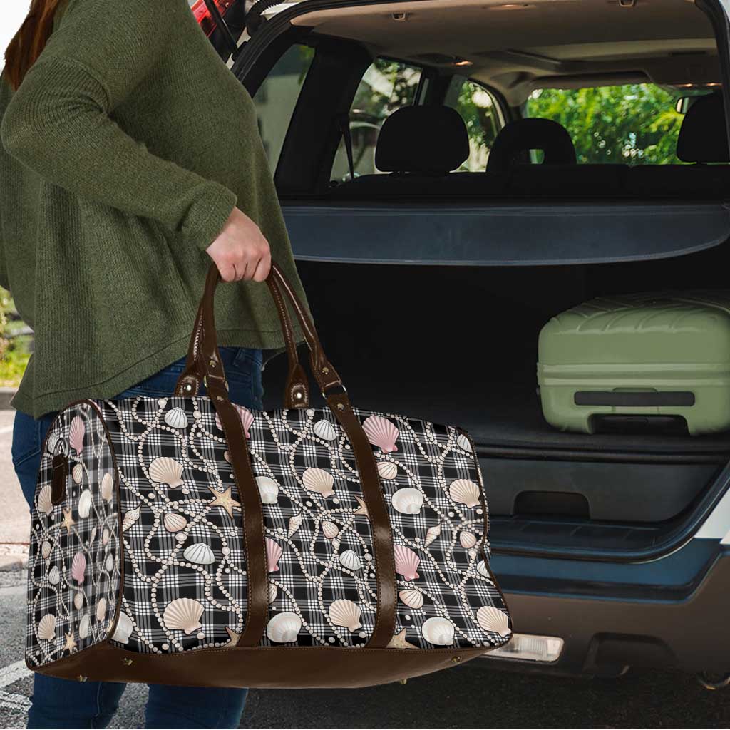 Hawaiian Ocean Seashells Travel Bag Black Palaka Pattern