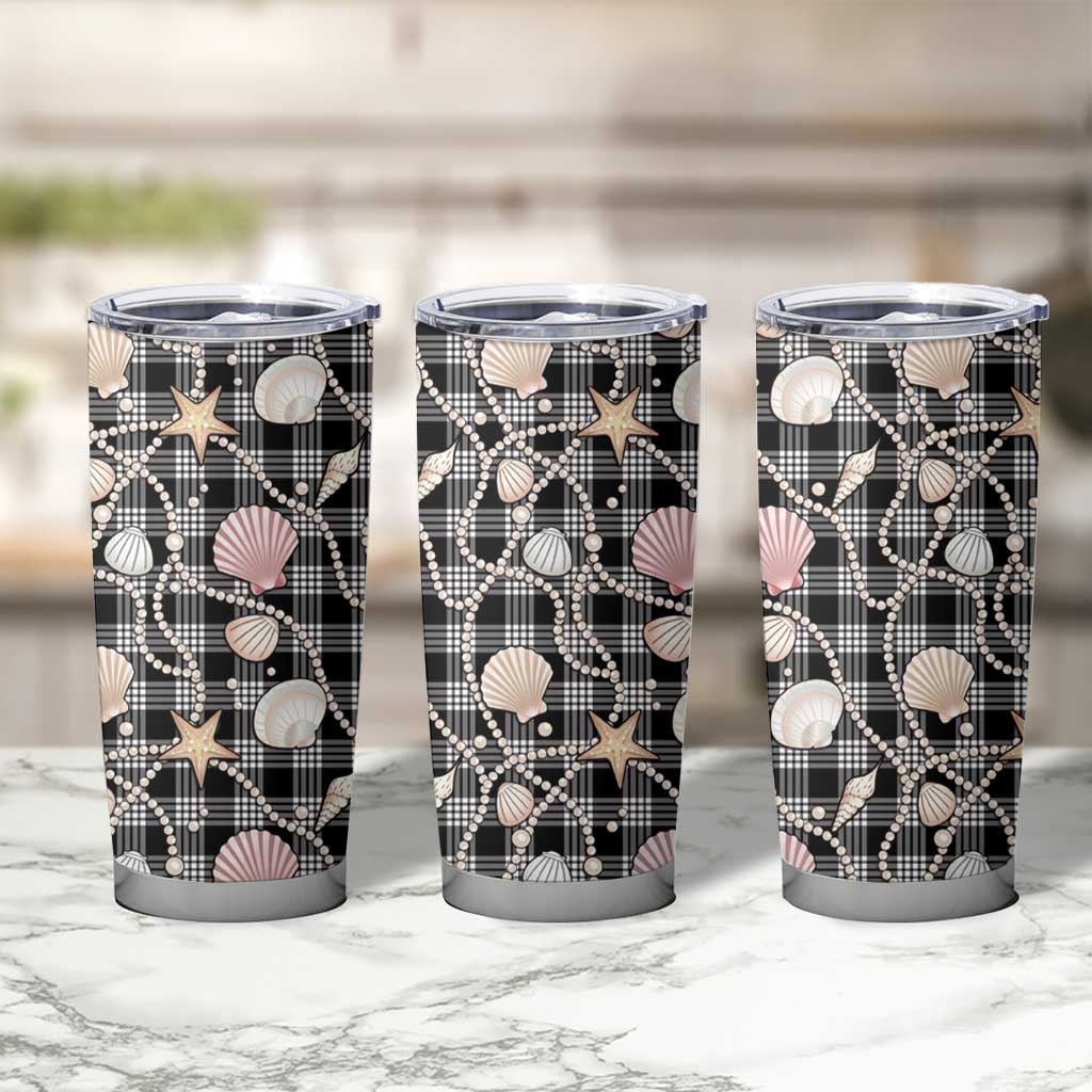 Hawaiian Ocean Seashells Tumbler Cup Black Palaka Pattern