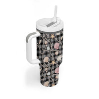 Hawaiian Ocean Seashells Tumbler With Handle Black Palaka Pattern