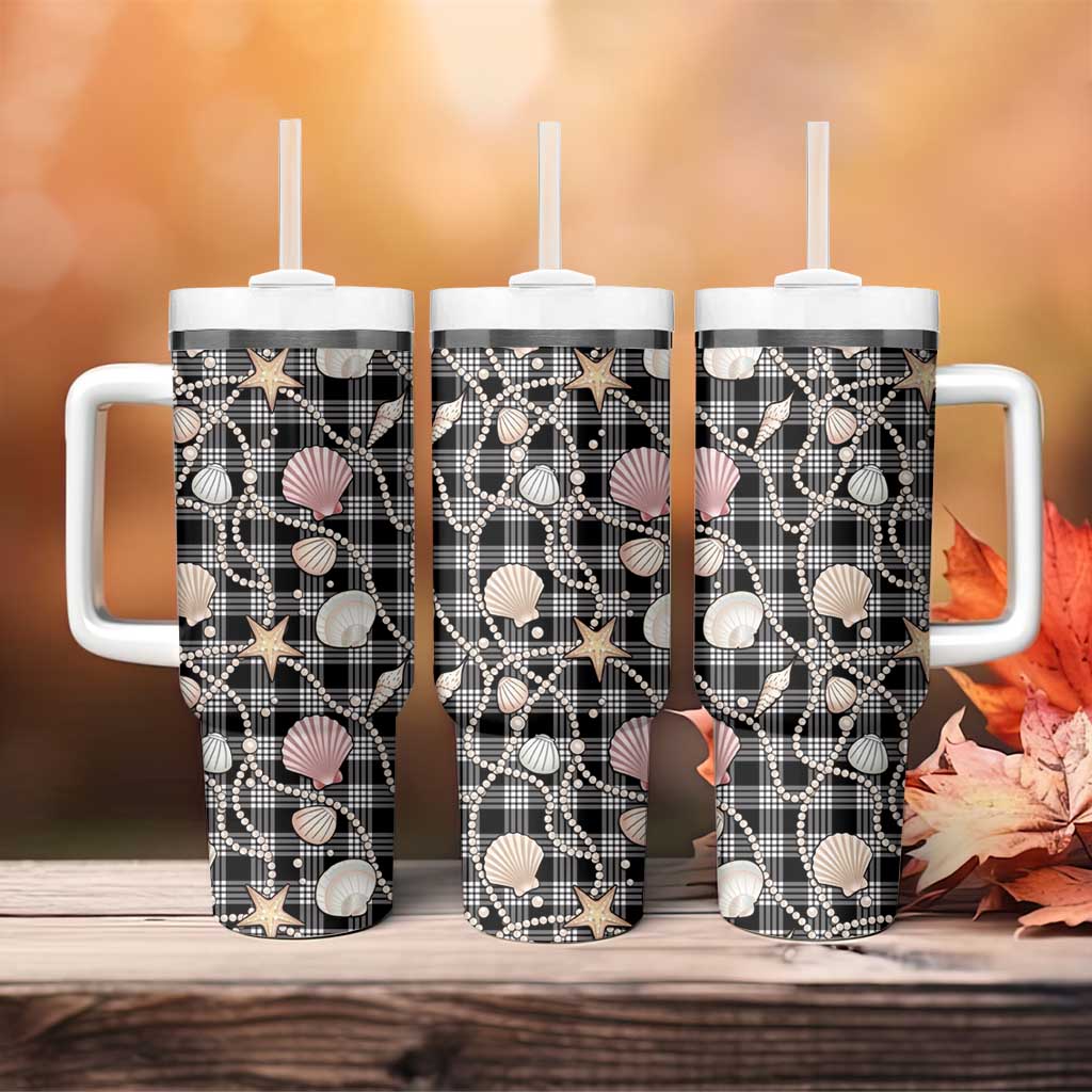 Hawaiian Ocean Seashells Tumbler With Handle Black Palaka Pattern