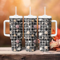Hawaiian Ocean Seashells Tumbler With Handle Black Palaka Pattern