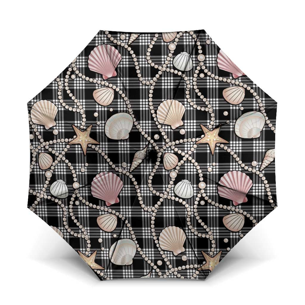 Hawaiian Ocean Seashells Umbrella Black Palaka Pattern
