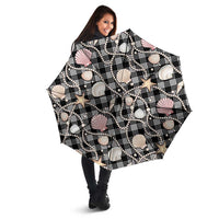 Hawaiian Ocean Seashells Umbrella Black Palaka Pattern