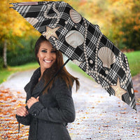 Hawaiian Ocean Seashells Umbrella Black Palaka Pattern