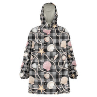 Hawaiian Ocean Seashells Wearable Blanket Hoodie Black Palaka Pattern
