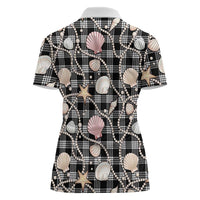 Hawaiian Ocean Seashells Women Polo Shirt Black Palaka Pattern