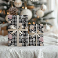 Hawaiian Ocean Seashells Wrapping Paper Black Palaka Pattern