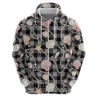 Hawaiian Ocean Seashells Zip Hoodie Black Palaka Pattern