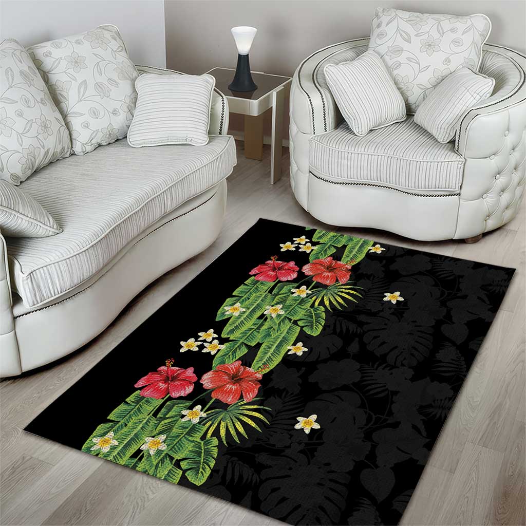 Hawaiian Hibiscus Plumeria Area Rug Tropical Leaves