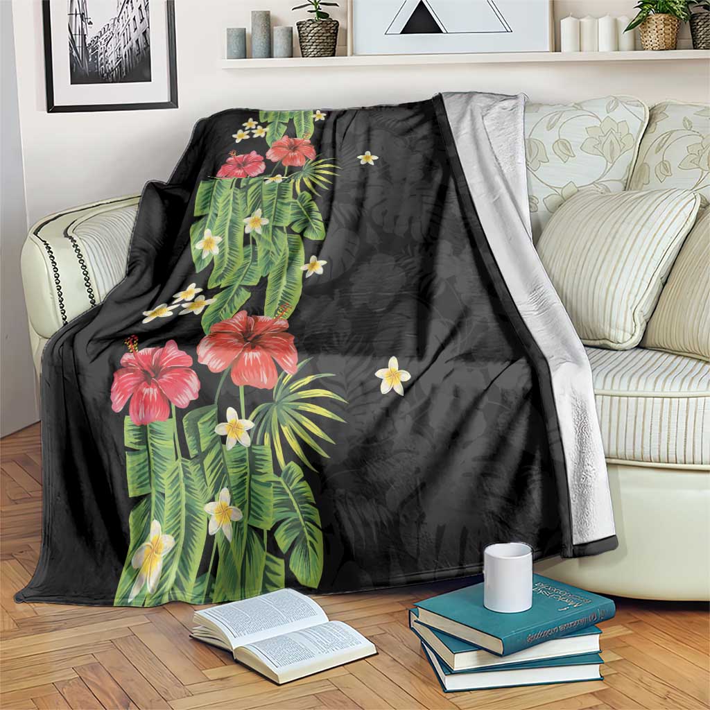 Hawaiian Hibiscus Plumeria Blanket Tropical Leaves