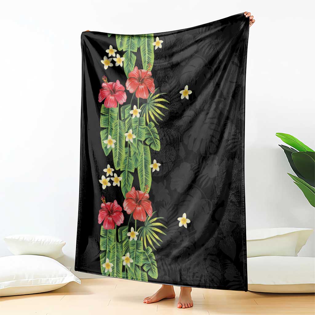 Hawaiian Hibiscus Plumeria Blanket Tropical Leaves